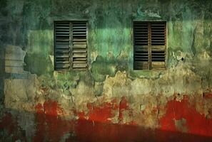 Old wooden windows on a red brick wall, Retro and Rustic Style, Generative AI photo