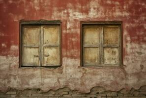 Old wooden windows on a red brick wall, Retro and Rustic Style, Generative AI photo