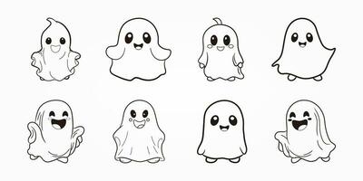 Set of cute cartoon Halloween ghost silhouette for holiday design elements. vector