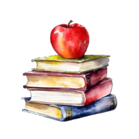 Bücher Apfel zurück zu Schule Aquarell Clip Art ai generiert png