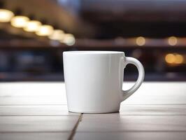 Mockup of mug on bar background photo