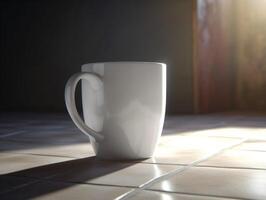 Mockup of mug on bar background photo