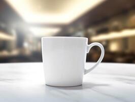 Mockup of mug on bar background photo