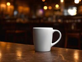 Mockup of mug on bar background photo