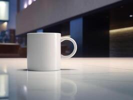 Mockup of mug on bar background photo