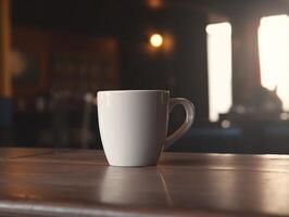 Mockup of mug on bar background photo