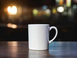 Mockup of mug on bar background photo