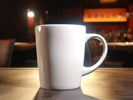 Mockup of mug on bar background photo