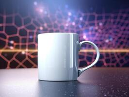 white mug on futuristic background mockup photo