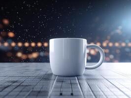 white mug on futuristic background mockup photo