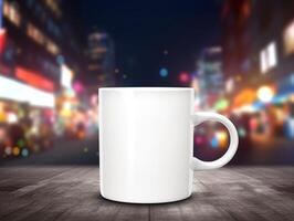 white mug on futuristic background mockup photo