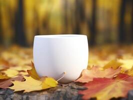 Mockup of a white mug on nature background photo