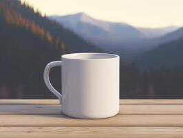 Mockup of a white mug on nature background photo