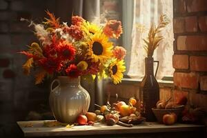 autumn composition with copy space AI Generative photo