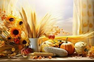 autumn composition with copy space AI Generative photo
