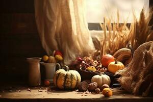 autumn composition with copy space AI Generative photo