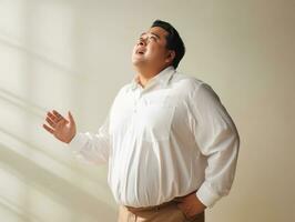 Plus size asian man emotional dynamic pose AI Generative photo