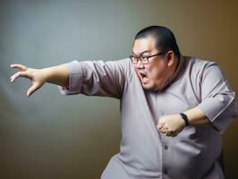 Plus size asian man emotional dynamic pose AI Generative photo