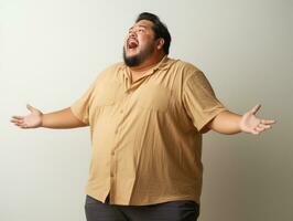 Plus size asian man emotional dynamic pose AI Generative photo