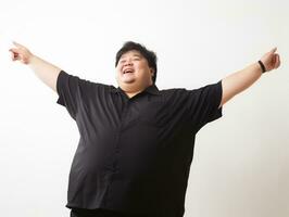 Plus size asian man emotional dynamic pose AI Generative photo