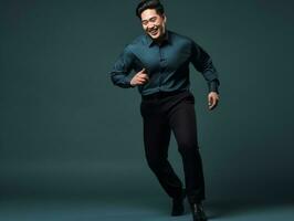 Plus size asian man emotional dynamic pose AI Generative photo