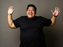 Plus size asian man emotional dynamic pose AI Generative photo