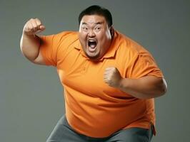 Plus size asian man emotional dynamic pose AI Generative photo