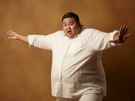 Plus size asian man emotional dynamic pose AI Generative photo