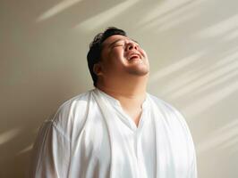 Plus size asian man emotional dynamic pose AI Generative photo