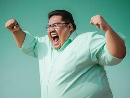 Plus size asian man emotional dynamic pose AI Generative photo