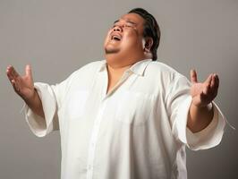 Plus size asian man emotional dynamic pose AI Generative photo