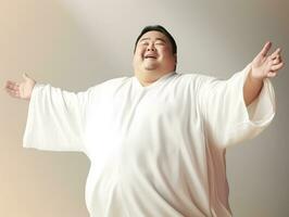 Plus size asian man emotional dynamic pose AI Generative photo