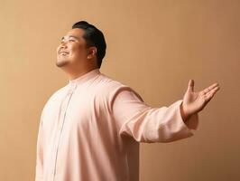 Plus size asian man emotional dynamic pose AI Generative photo