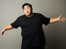 Plus size asian man emotional dynamic pose AI Generative photo