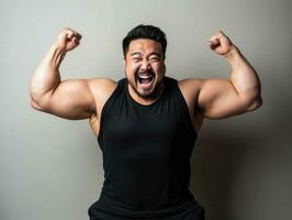 Plus size asian man emotional dynamic pose AI Generative photo