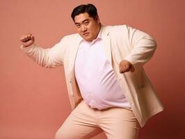 Plus size asian man emotional dynamic pose AI Generative photo