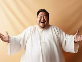 Plus size asian man emotional dynamic pose AI Generative photo