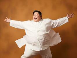 Plus size asian man emotional dynamic pose AI Generative photo