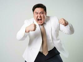 Plus size asian man emotional dynamic pose AI Generative photo