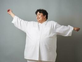 Plus size asian man emotional dynamic pose AI Generative photo