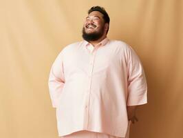 Plus size asian man emotional dynamic pose AI Generative photo