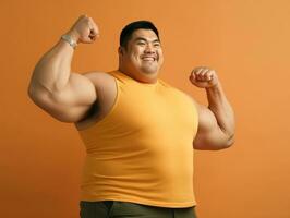 Plus size asian man emotional dynamic pose AI Generative photo