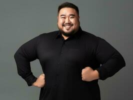 Plus size asian man emotional dynamic pose AI Generative photo