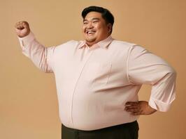 Plus size asian man emotional dynamic pose AI Generative photo