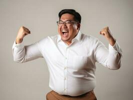 Plus size asian man emotional dynamic pose AI Generative photo