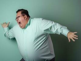 Plus size asian man emotional dynamic pose AI Generative photo