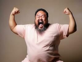 Plus size asian man emotional dynamic pose AI Generative photo