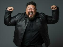 Plus size asian man emotional dynamic pose AI Generative photo