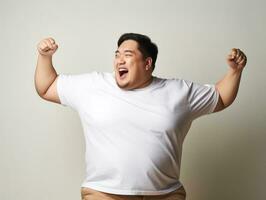 Plus size asian man emotional dynamic pose AI Generative photo