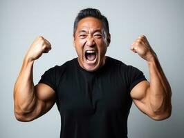 Plus size asian man emotional dynamic pose AI Generative photo